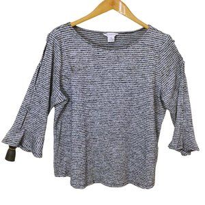 Vintage Y2K Liz Claiborne Knitwear Top Cut-out Sleeve -XL Striped Nautical Navy